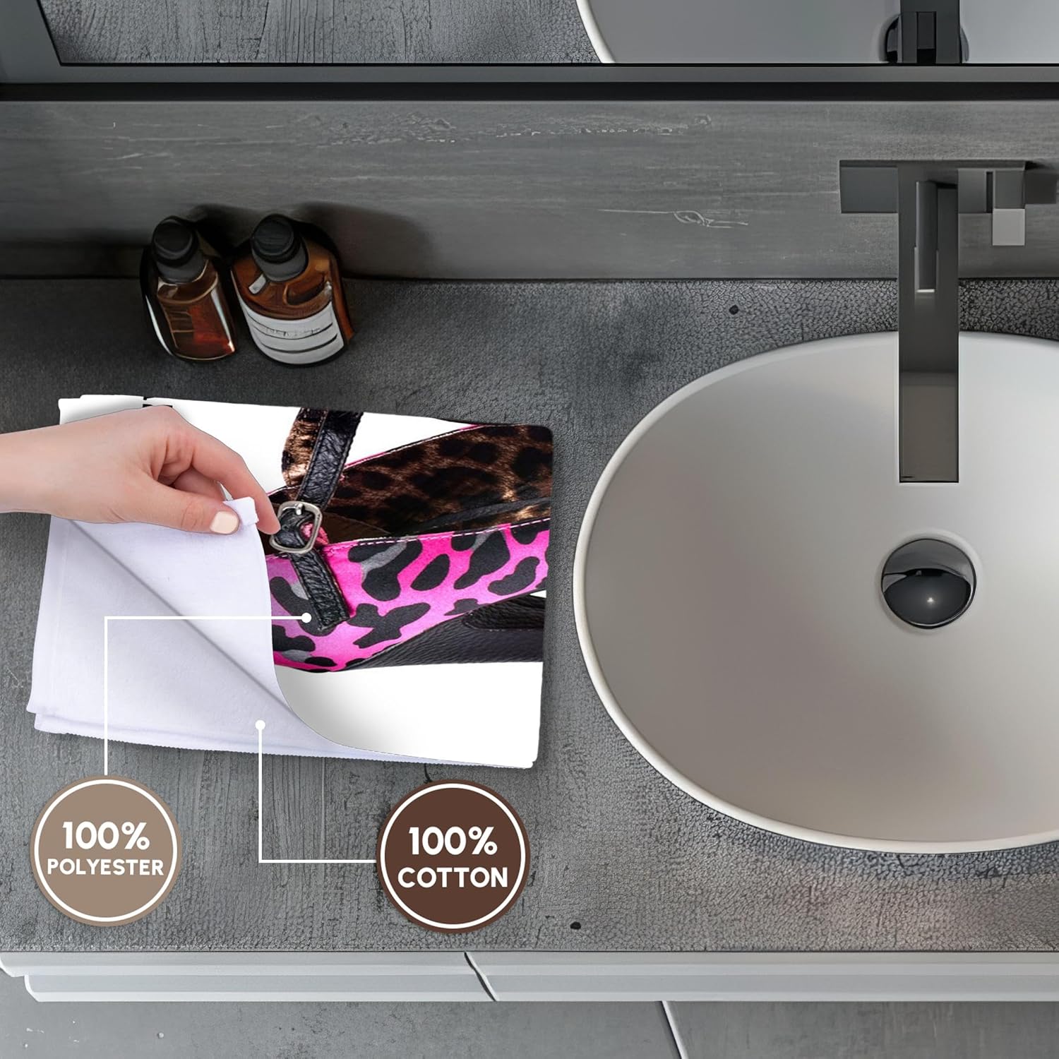 3dRose Message with Cool Pink n Black Cheetah High Heel 22x30 Bath Hand Pool Towel