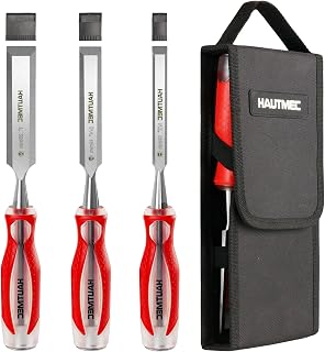 Wood Chisel Sets, 3 Piece Chisel Set for Woodworking, Full Tang Drop-Forged CR-V Steel Beveled Edge Blades with Carry Storage Bag and Ergonomic Non-Slip Handles