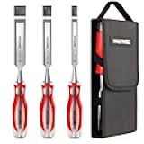 Wood Chisel Sets, 3 Piece Chisel Set for Woodworking, Full Tang Drop-Forged CR-V Steel Beveled Edge Blades with Carry Storage Bag and Ergonomic Non-Slip Handles