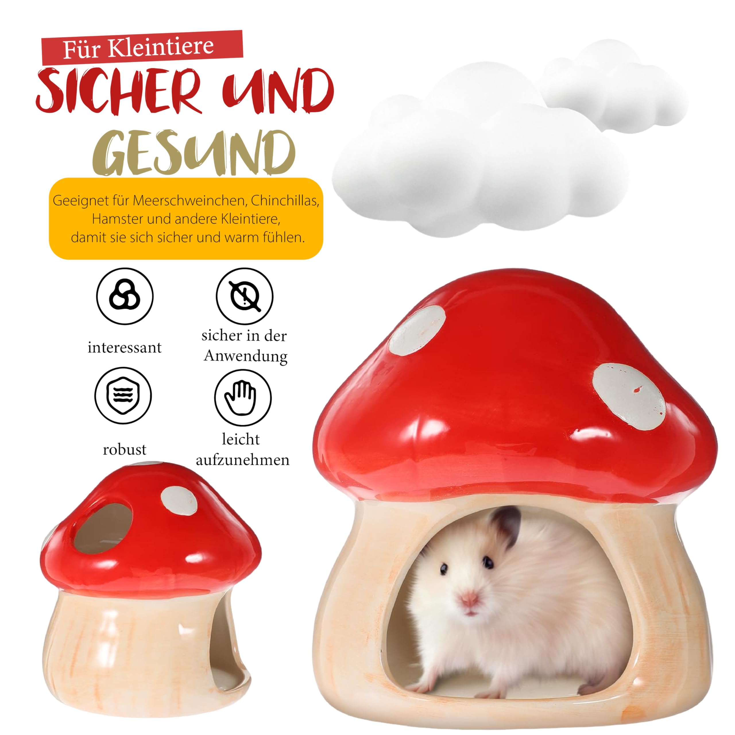 Maison en céramique pour hamster, hamster unique, cachette en céramique, en forme de champignon, pour gerbilles, souris, chinchillas (petite taille)