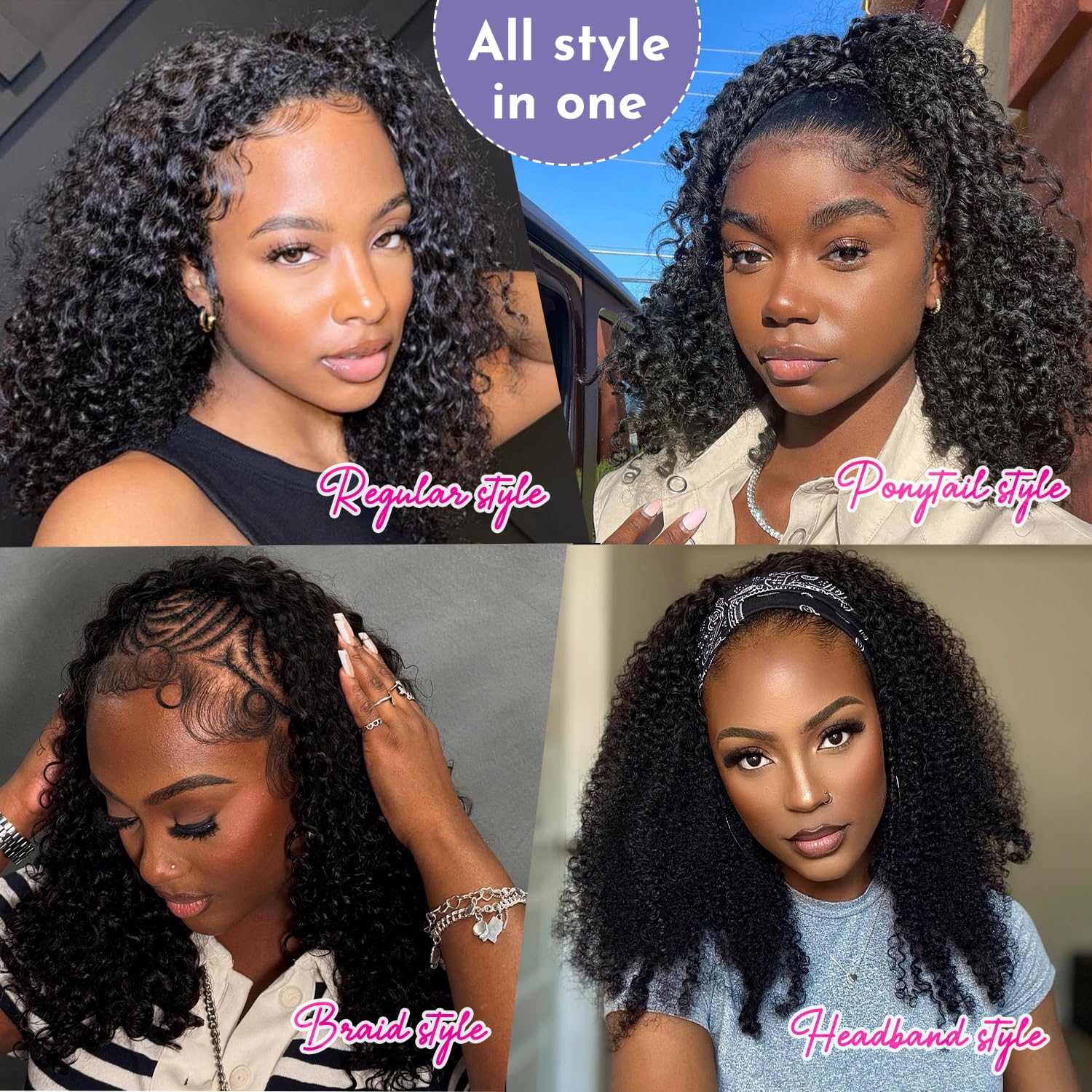 Kinky Curly Half Wig Human Hair 250 Density Upgrade 3 in 1 Seamless Flip Over Wear Go Half Wigs for Black Women No Glue No Lace Headband Wig Human Hair with Drawstring Beginner Friendly 20 inch
