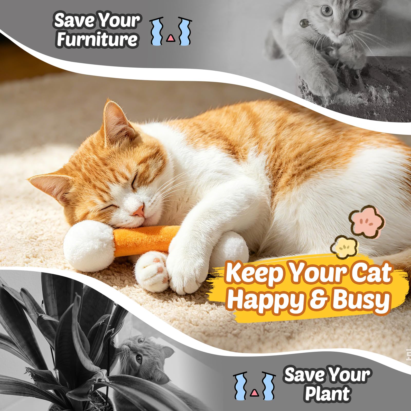 CiyvoLyeen Juego de 6 juguetes de hierba gatera de felpa suave para gatos, juguetes interactivos para amantes de los gatos, regalo resistente para dentición de gatos, juguete masticable para gatos