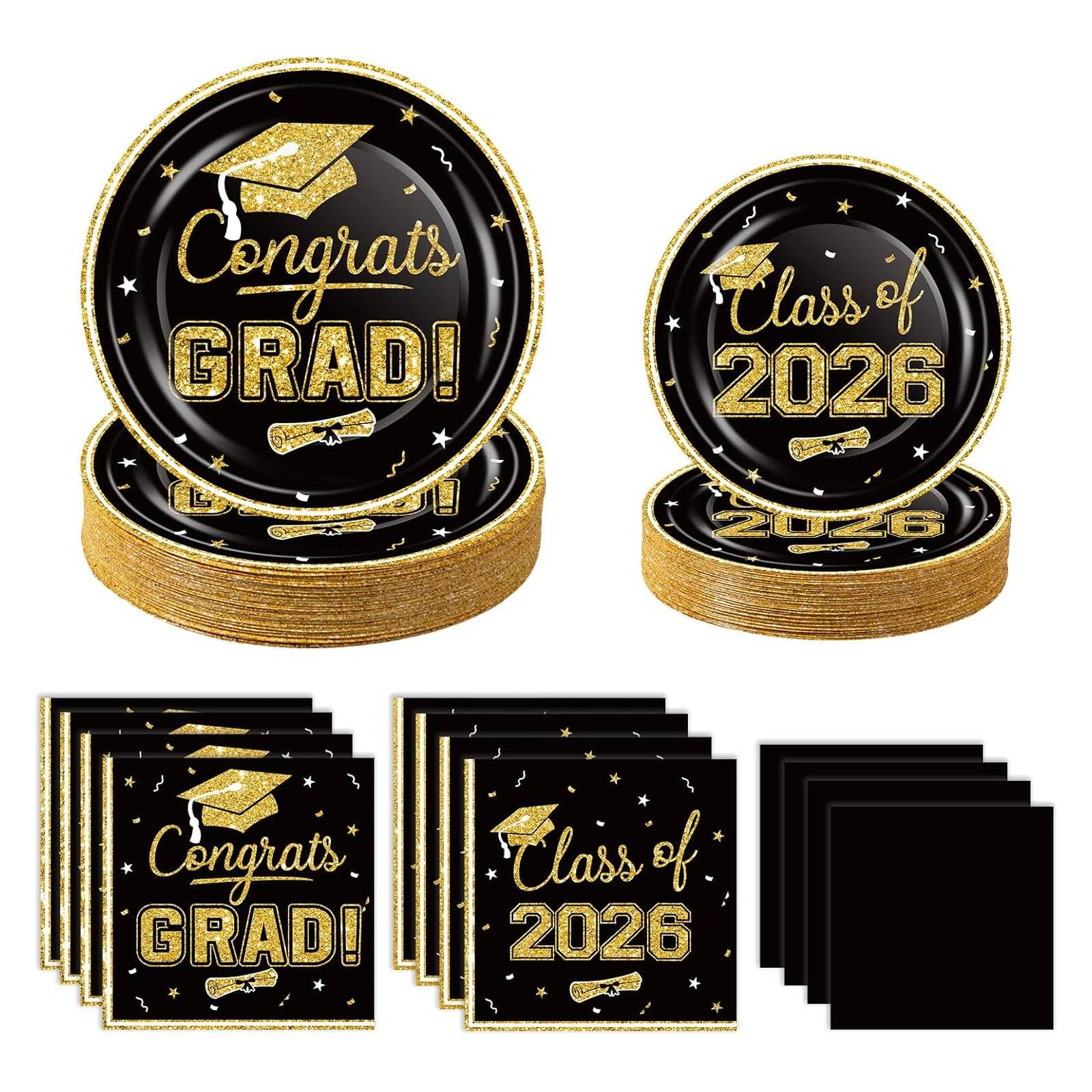 2026 Graduation Party Supplies Paper Tableware Set, 100Pcs Black Gold Graduation Plates and Napkins Class of 2026 Disposable Dinnerware for College High School Congrats Party โ image 1