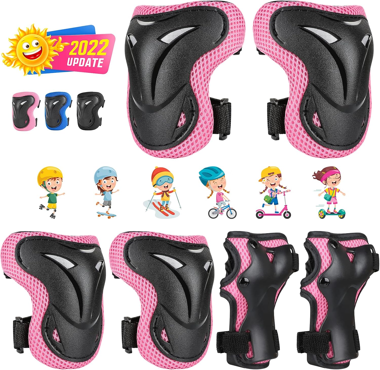 Wayin Knee Pads for Kids - Upgraded Kids KneePads and Elbow Pads Toddler Protective Gear Set Adjustable Safety Strap with Wrist Guards for 4~10 Girls Boys Rollerblading Cycling Bike Skateboard Scooter
