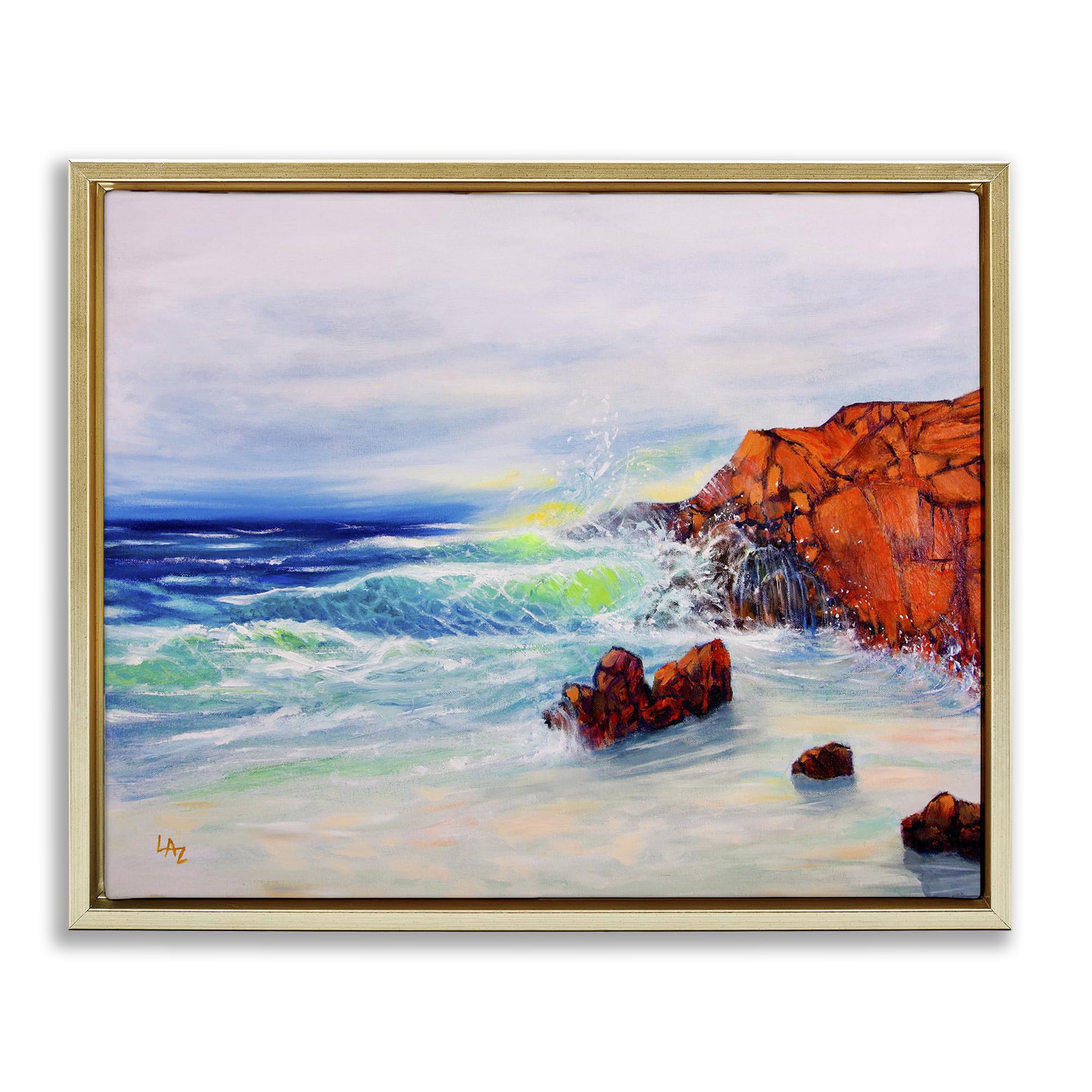 'Deep Blue Rocky Beach'| Floating Frame Canvas Art