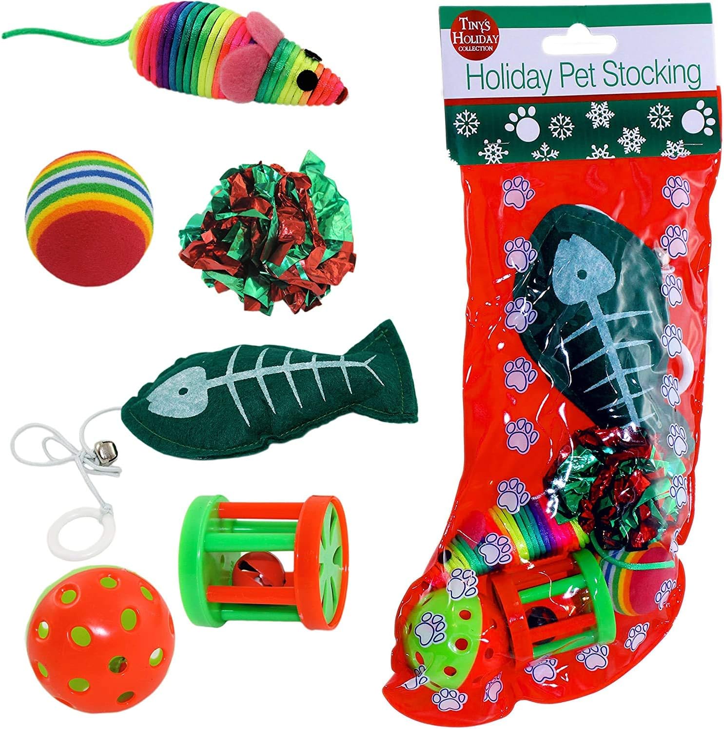 Kole Christmas Cat Stocking, 6 Assorted Toys, Medium Breeds