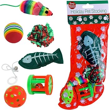 Kole Christmas Cat Stocking, 6 Assorted Toys, Medium Breeds