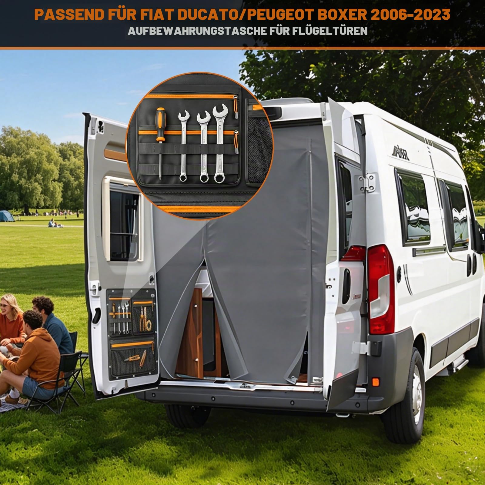 ZWPARTS Heckklappen Organizer kompatibel mit FIAT Ducato 2006-2023, 1 Paar Faltbar Scheunentor Aufbewahrungsorganizer Lagerorganisator Organizer für Wohnmobile Van Taschen