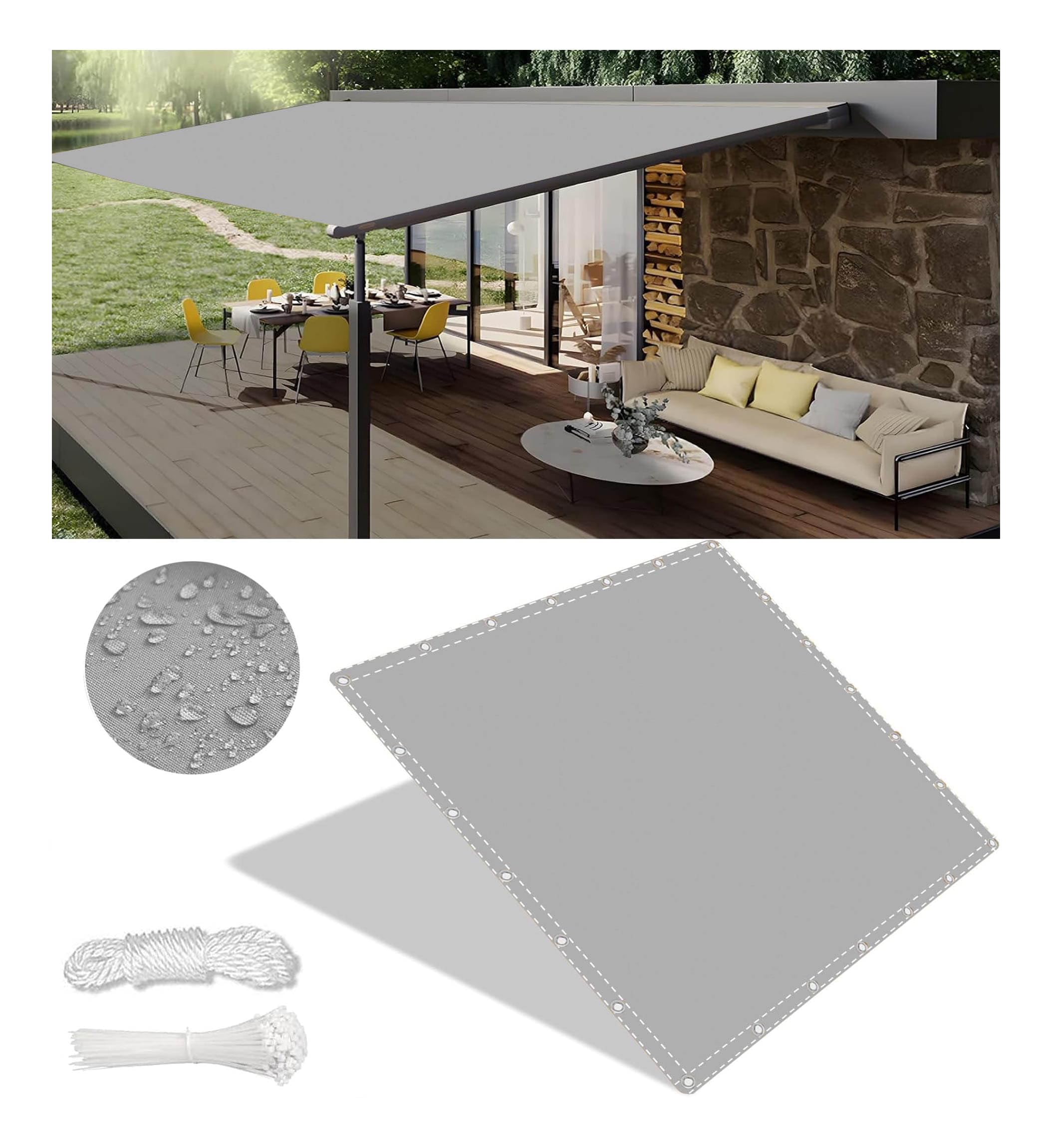 Wodoodporna plandeka z tkaniny, blokująca promienie UV, na patio, do ogrodu, basenów i szklarni, oddychająca, chłodząca, 1,7 x 3,4 m, jasnoszara