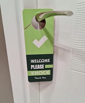 Business Design Do Not Disturb Sign and Welcome Please Knock Door Hanger Sign, 2 Pack, Double Sided, Ideal for Offices, Online Sessions and Meetings, Online Classes, Home Offices, Recording