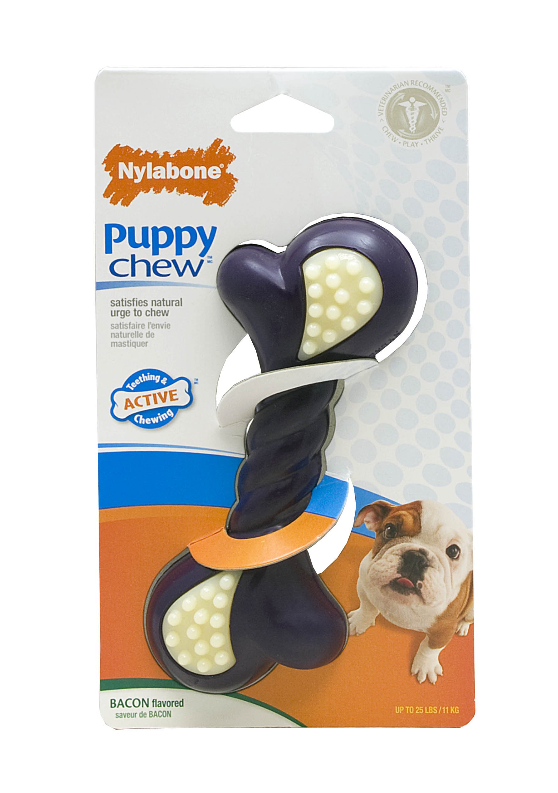 NylaboneJust for Puppies Double Action Bone Puppy Dog Teething Chew Toy, Regular Bacon