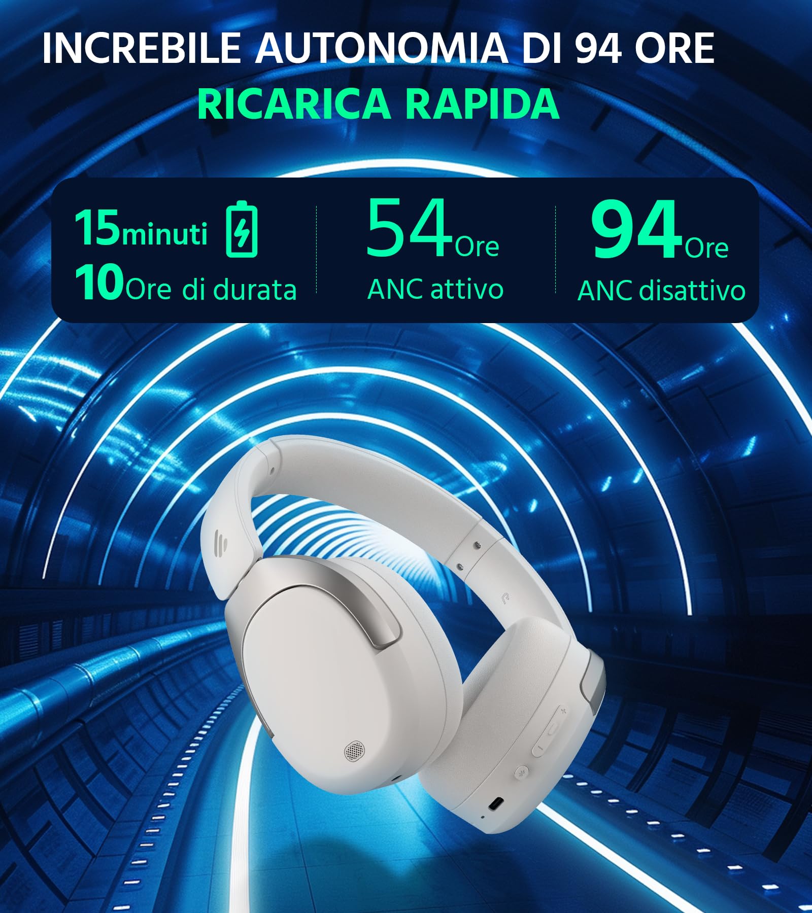 Edifier W830NB Cuffie Over Ear Bluetooth V5.4, Cancellazione Rumore Attiva Ibrida -45dB, Autonomia di di 94 ore, Hi-Res Wireless con LDAC, Audio Spaziale, Ricarica Rapida, Connessione Multipoint - Vista 5