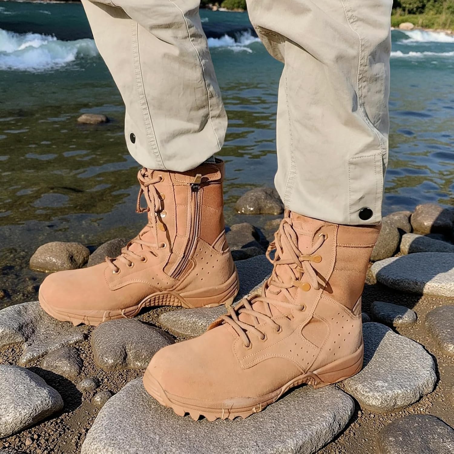 Lightweight Men’s Tactical Military Boots with YKK Side Zipper, Genuine Suede Waterproof Combat Work Boots for Outdoor & Duty - Image 8