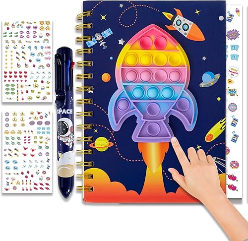 Miniatura 2 de Cuaderno de burbujas para niños, cuaderno de burbujas para niñas, cuaderno de espiral para niños, diario de 8.1 x 5.7 pulgadas con 8 bolígrafos