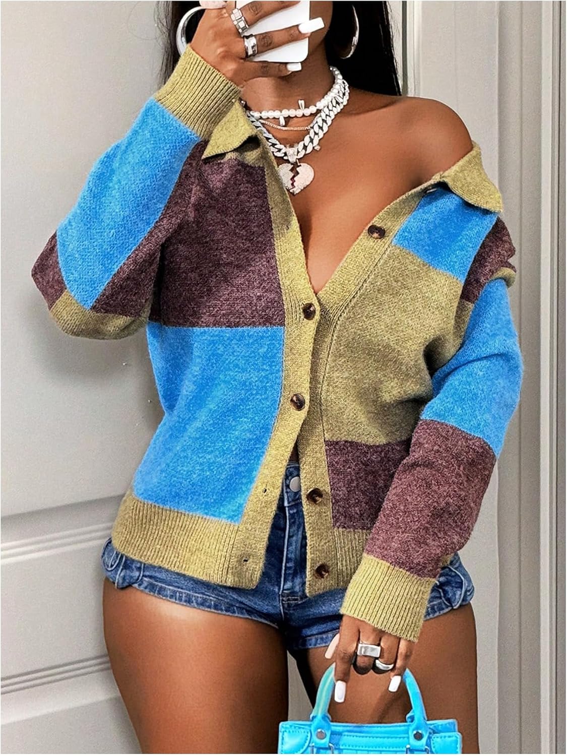 SOLY HUX Women's Color Block Cardigan Sweater Button Down Long Sleeve Collared Sweaters Fall Winter Clothes - Image 4