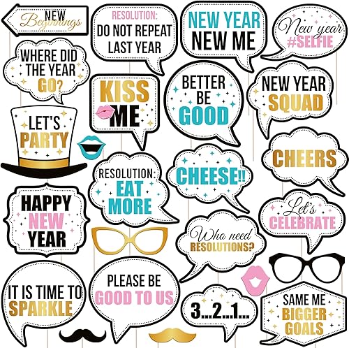 KatchOn, Accesorios para cabina de fotos de Año Nuevo 2025  Paquete de 25, pequeños bricolaje  Suministros para fiesta de Año Nuevo 2025  Accesorios