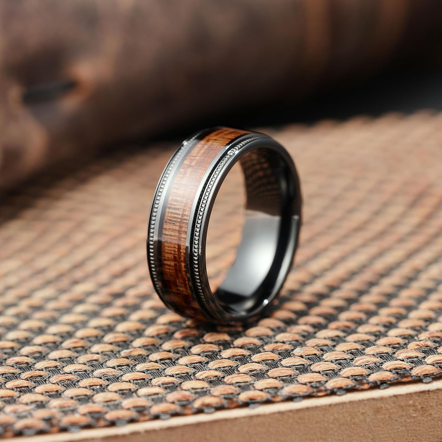 King Will Titanium Wedding Band for Men 7-8mm Black/Silver/Gold Titanium Men Ring with Koa/Maple Wood Inlay, Wooden Wedding Ring for Men Women Comfort Fit Size 6-14 - Image 2