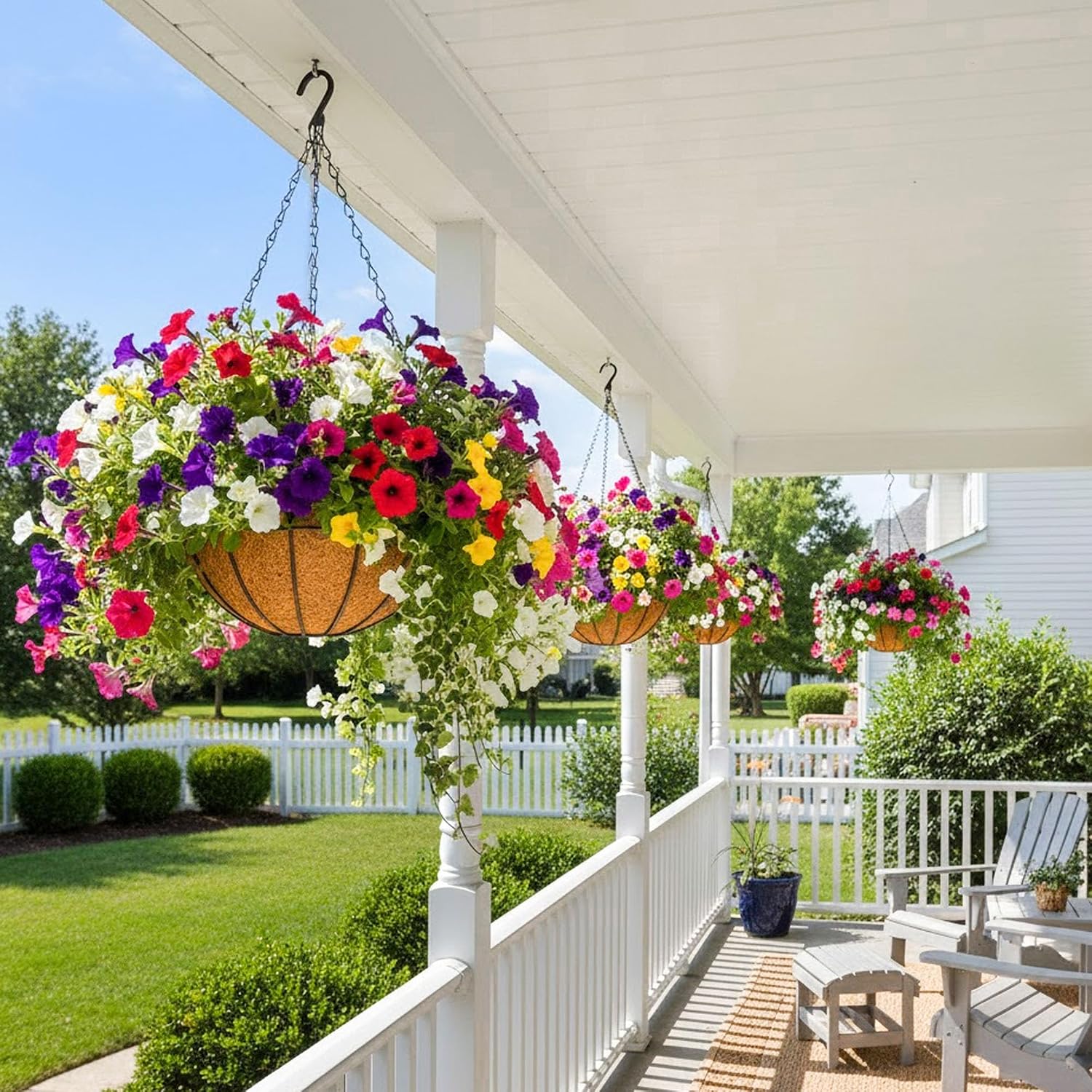 12 Inch Plant Hanging Baskets 4 Pack Round Metal Hanging Planter with Coco Coir Liner for Plants Outdoor Plant Basket Porch Indoor Garden Decoration
