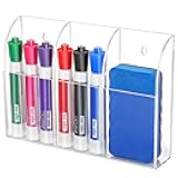 Wall Marker Holder, 3 Compartments Desk Acrylic Organizer for Remotes, Pens, Makeup, Markers, Clear Remote Control Holder for Whiteboard Accessories-7.8'' x 1.6'' x 5.5''