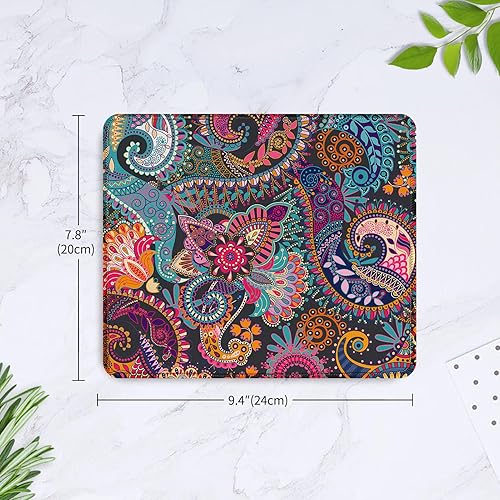 Miniatura 7 de Seorsok Alfombrilla de mouse cuadrada estética bohemia vintage, diseño personalizado para oficina y hogar, tapete de mouse étnico antiguo