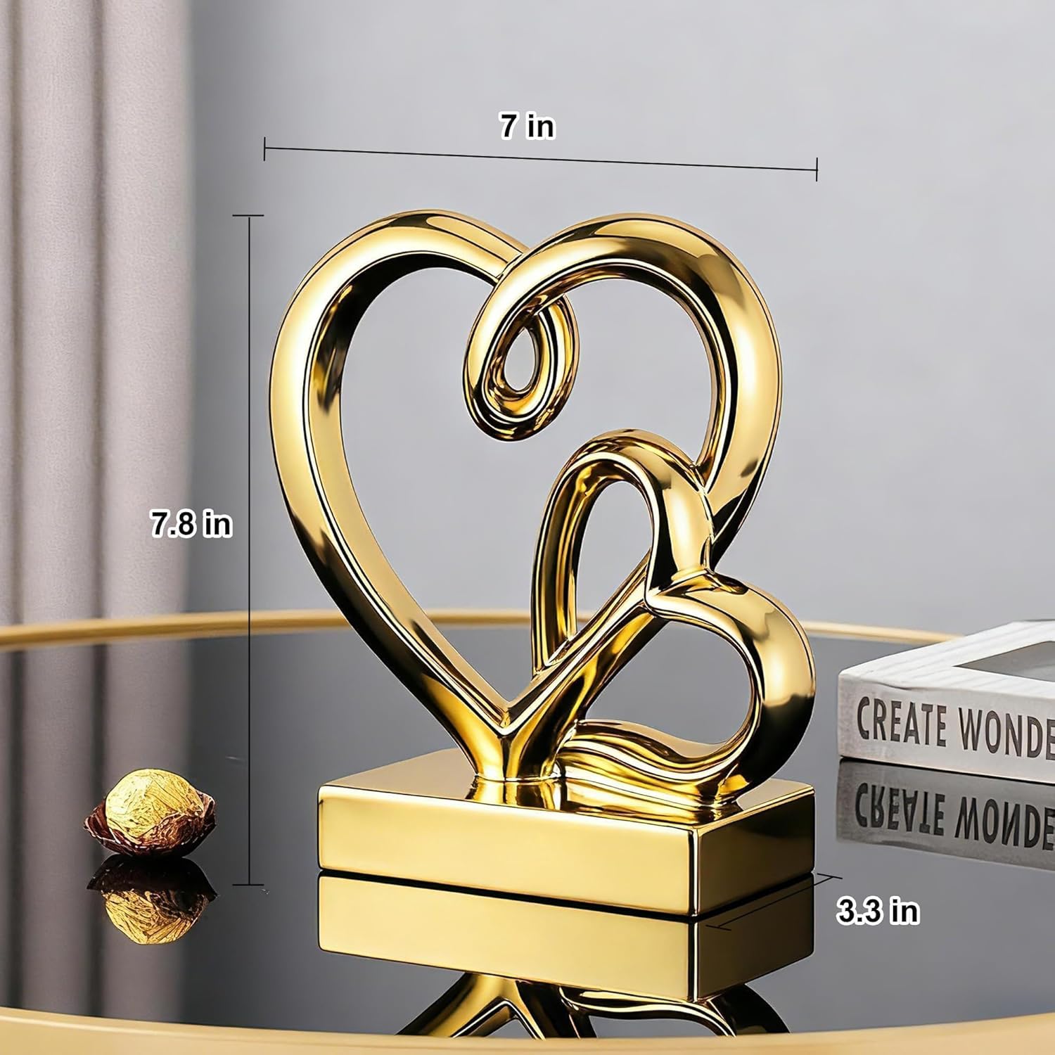 Mother's Day Wedding Anniversary Couples Gifts-Two Hearts Decor Resin Statue,1st to 50th for Her/Him,Engagement Present, Shimmering Love Symbol for Couple, Romantic Home Accent