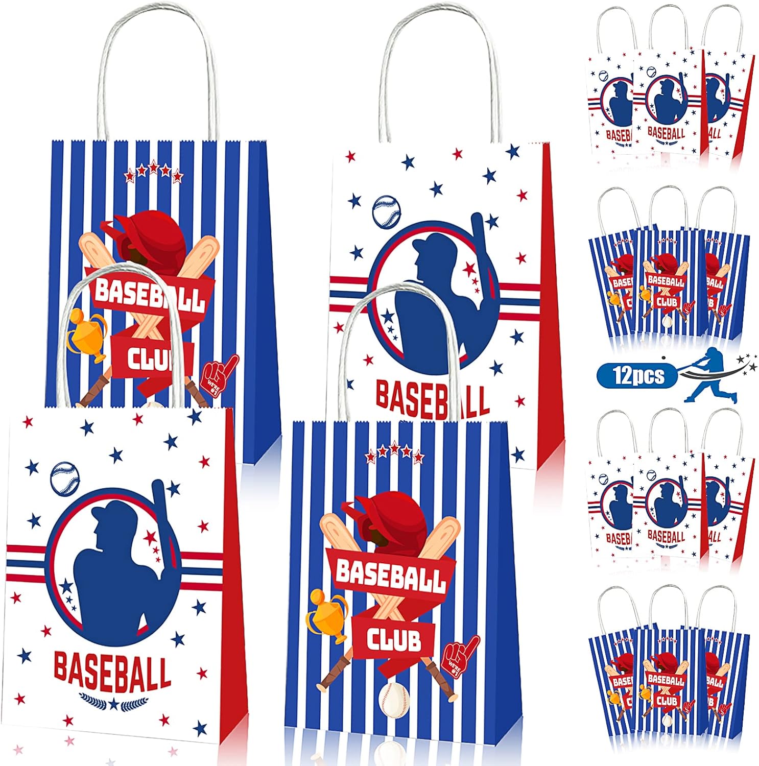 izuzta 12 Pcs Baseball Snack Goodie Bags with Handle for