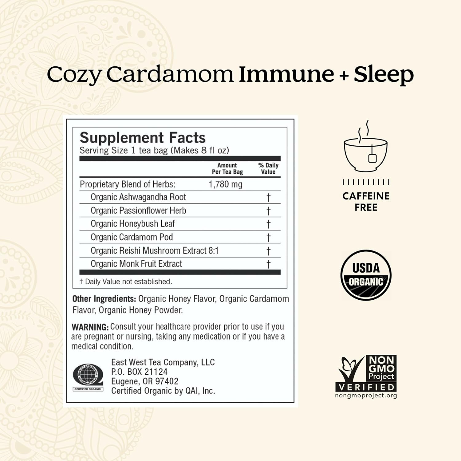 Yogi Tea Cozy Cardamom Immune & Sleep - Organic Herbal Tea for Immune System & Sleep Support - Includes Ashwagandha, Passionflower, Reishi & More - Caffeine-Free - 16 Tea Bags Per Pack (6 Packs)
