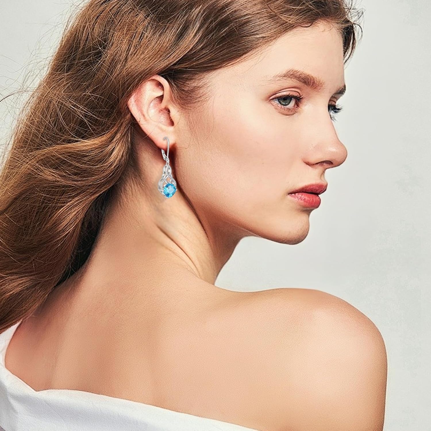 Princess Cut Leverback Dangle Drop Earrings 925 Sterling Silver Infinity Knot Earrings Birthstone Jewelry Gifts for Women - Image 2