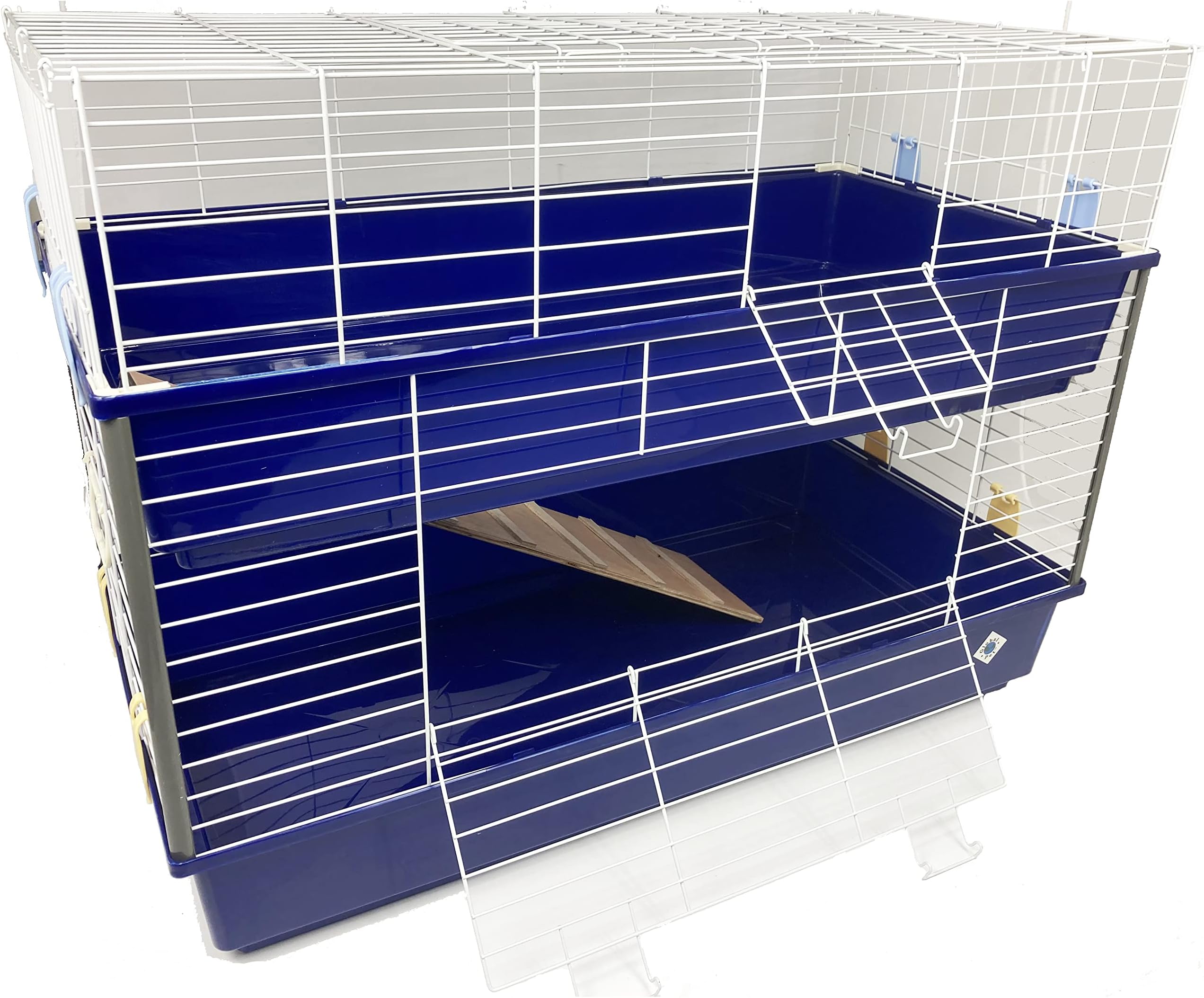 Large Double Indoor Rabbit Bunny Guinea Pig Cage 100 x 52 x 74 - Blue
