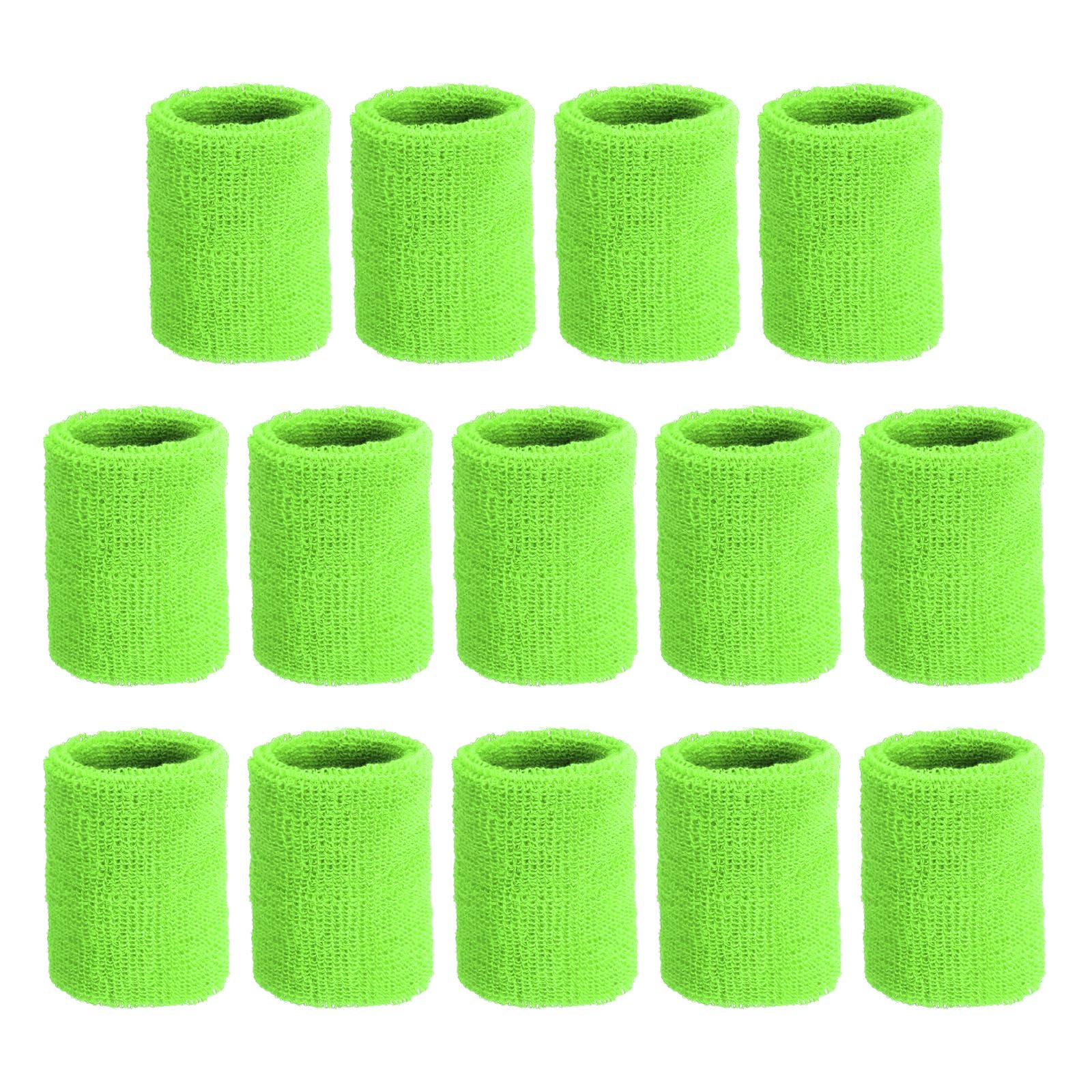 sourcing map Wrist Sweatbands Sports Wrist Bands Sweat for Men & Women Athletic Absorbent for Basketball Football Tennis Soccer Running Working Out Bright Green, Pack of 14