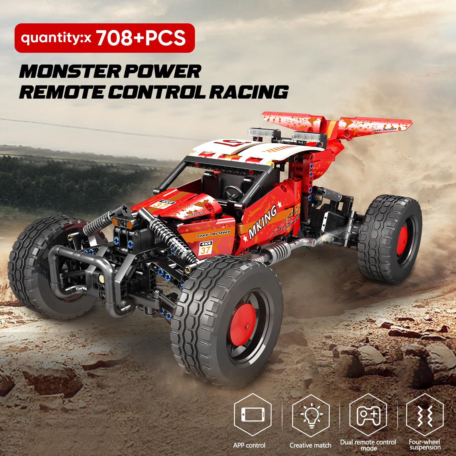 Mould King 18001 Technische ferngesteuerte Auto-Bausteine, 394 Stück MOC-Steine, RC-Auto-Bausätze, Geländewagen-Modell, Lernspielzeug