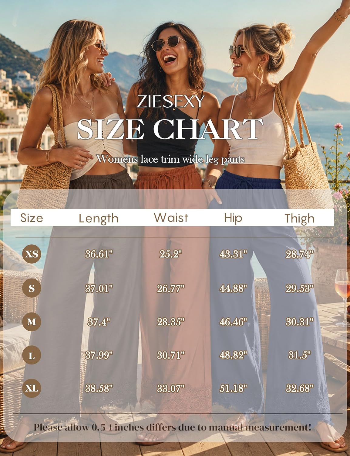 Ziesexy Womens Lace Trim Wide Leg Pants 2026 Summer Cropped Lace-Hem Pants Casual Outfits with Pockets