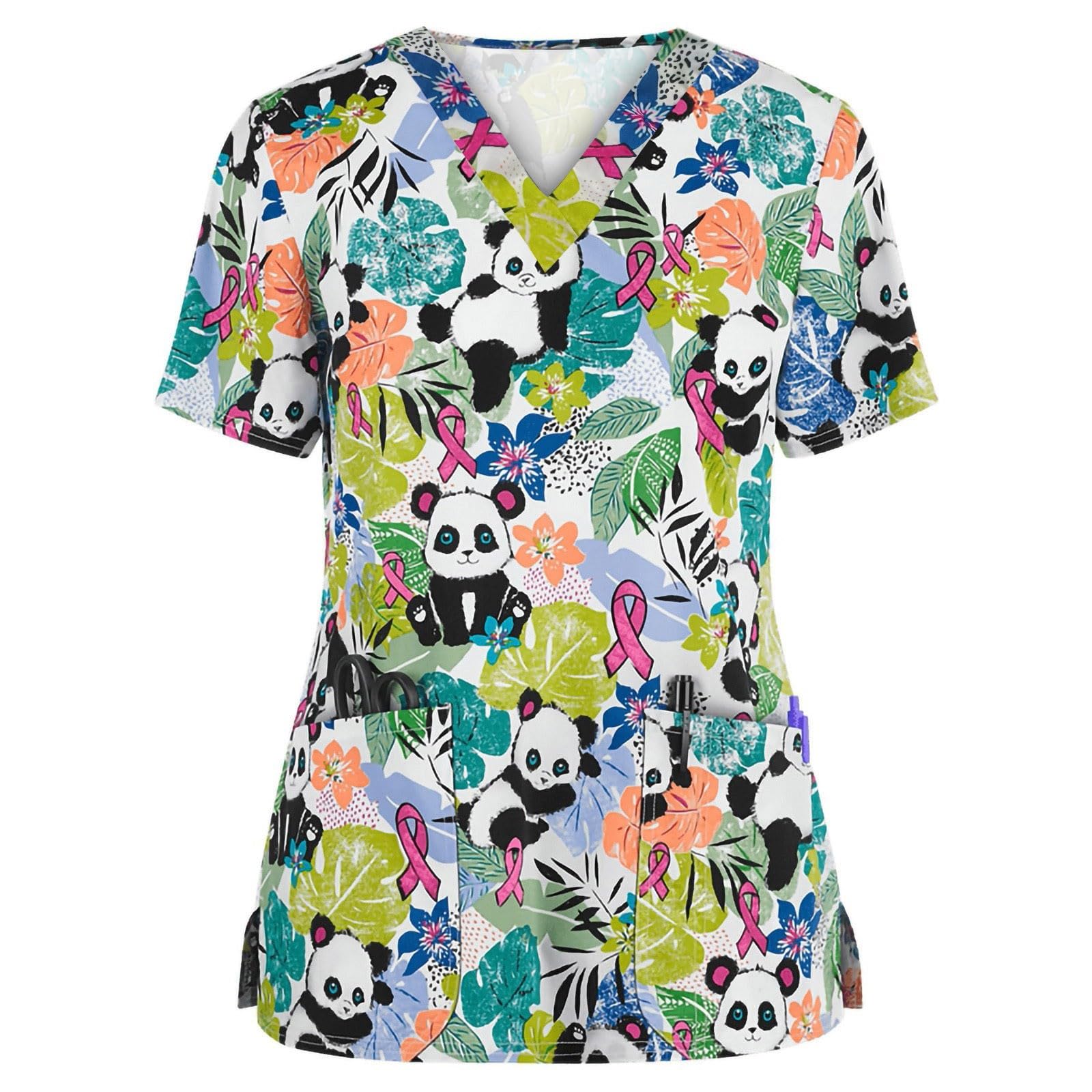 Sizoer Uniformes Sanitarios Mujer Dibujos Manga Corta Cuello En V Bata De Laboratorio De Gran Tamaño Batas Maestra Camisetas Interior Mujer Con Bolsillos Camisetas Deportivas Para Mujer