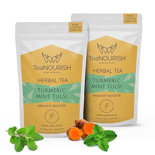 Vista 24 de TeaNOURISH Té de hierbas Tulsi de menta y cúrcuma Superalimentos indios Mezcla de cúrcuma, tulsi y menta Apoyo inmunológico Ingredientes