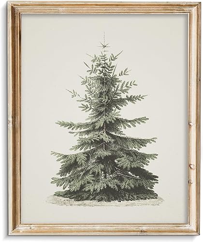Vodefoad Arte de pared vintage para árbol de Navidad, retro, neutro, antiguo, árbol de Navidad, pintura vintage de árbol de Navidad, impresión Árbol