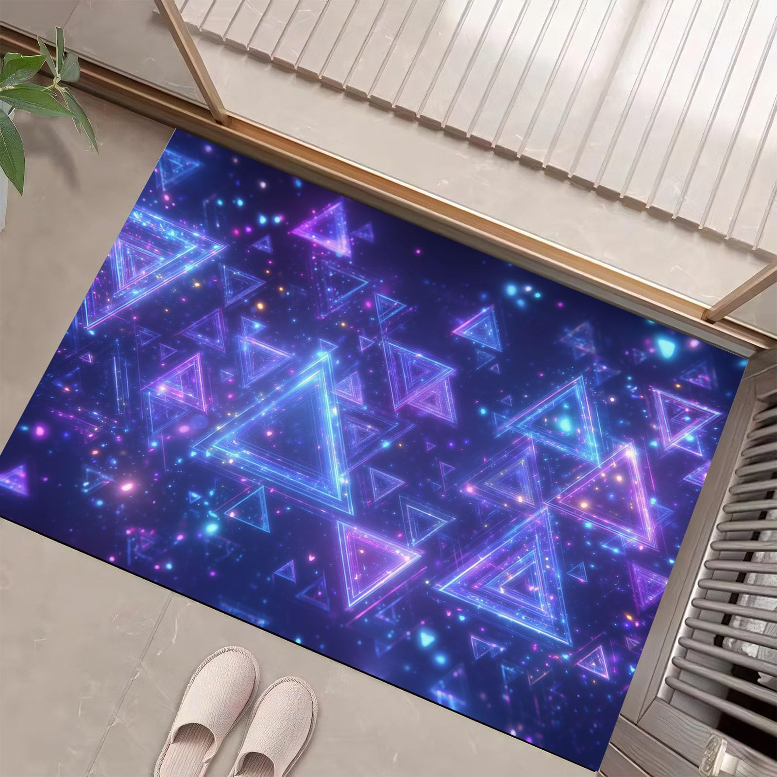 Tapis de porte futuriste bleu-violet 80x120 cm lavable pour l'entrée