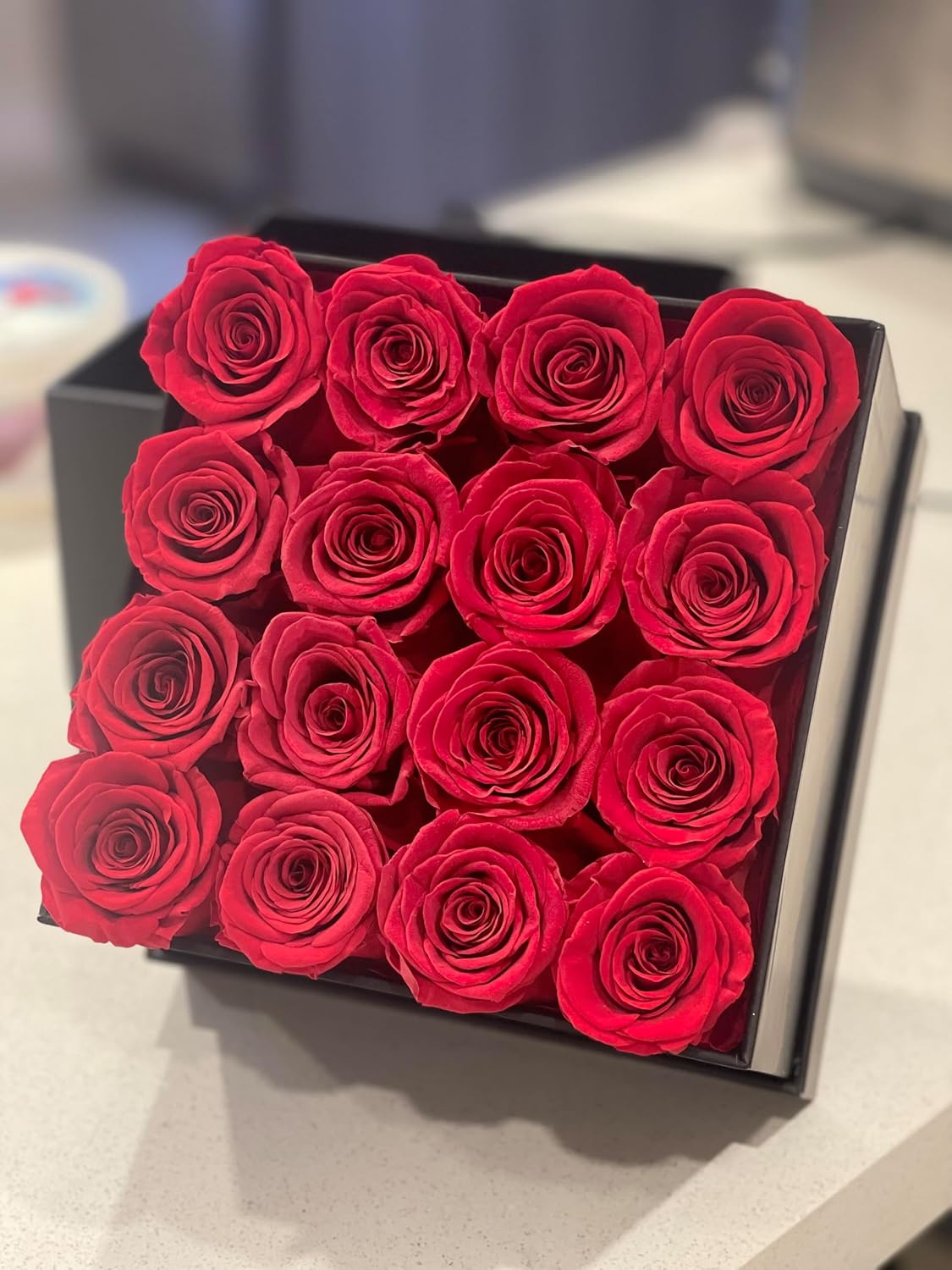 Stilnati 16 Red Preserved Roses Forever Flowers in The Square Box, Mother's Day, Valentine's Day, Birthday