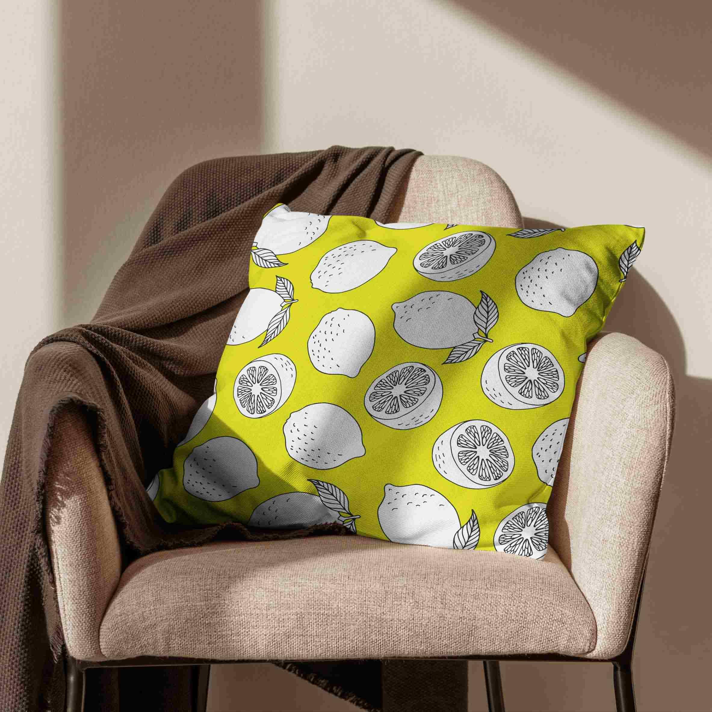 Lniane poszewki na poduszki świąteczne 50 x 50 cm, cytrynowe poszewki na poduszki, długie, prostokątne, na patio, sofę, z zamkiem błyskawicznym, dekoracja sofy, 4 szt