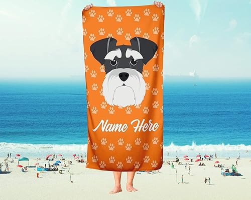 Miniatura 4 de Toalla Schnauzer personalizada extra grande para niños  Toallas de viaje personalizadas de gran tamaño para la playa y la piscina para adultos,