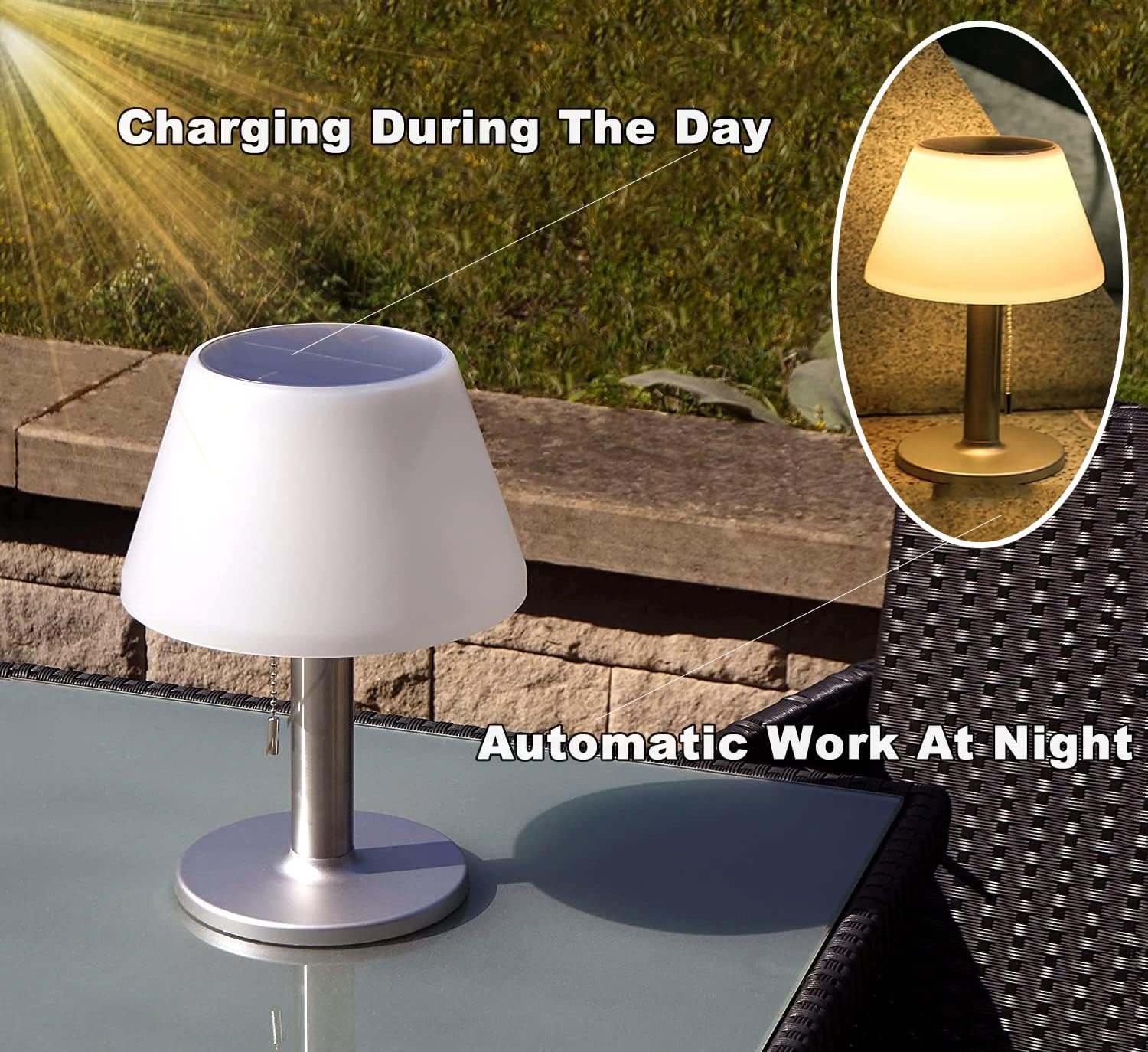 Awanber Solar Table Lamp, Support USB Charging, 3-Level Brightness Solar LED Night Lights with Pull Chain Waterproof Solar Garden Lights for Patio, Garden, Yard, Bedroom, Outdoor/Indoor Decorations - - 