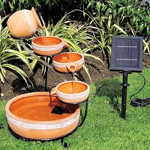 Miniatura 2 de Koolscapes Fuente en cascada de 5 niveles con energía solar, macetas de arcilla de terracota, función de agua autónoma, fuente de bajo mantenimiento