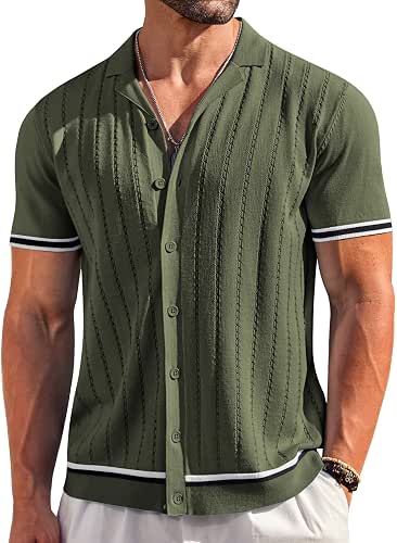 COOFANDY Men's Short Sleeve Knit Shirt Casual Button Down Shirt
