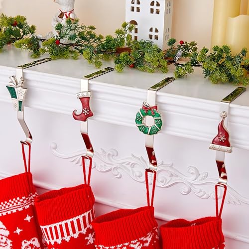 Christmas Stocking Holders for Mantles Set of 4, Colorful Stocking Hangers for Fireplaces, 4 Pack Non-Slip Stocking Hooks for Mantle, Stocking,