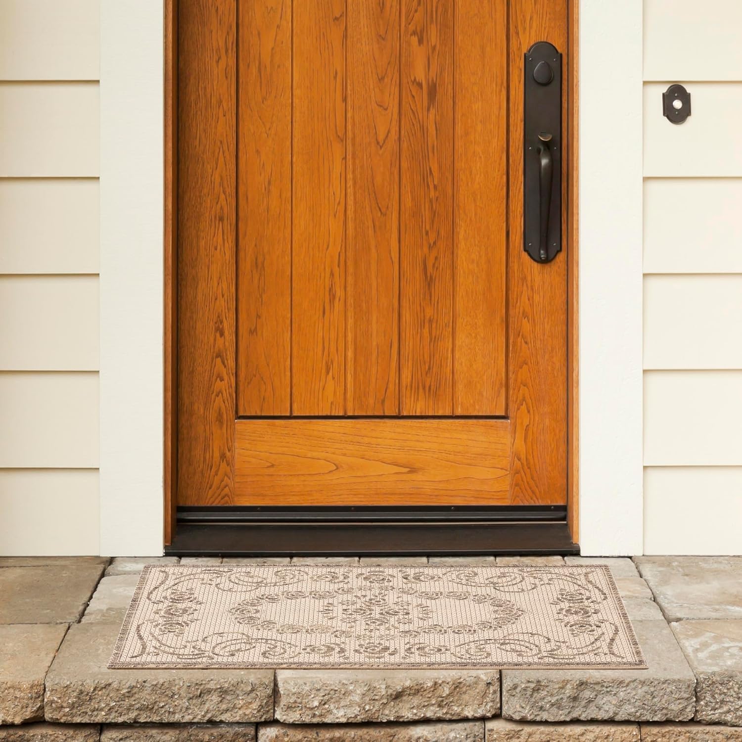 SAFAVIEH Washable Rug Outdoor Courtyard Collection - 2' x 3'7", Natural & Brown, Non-Shedding & Easy Cleaning, Ideal for Patio, Front Door, Entryway, Doormat (CY1893-3001)