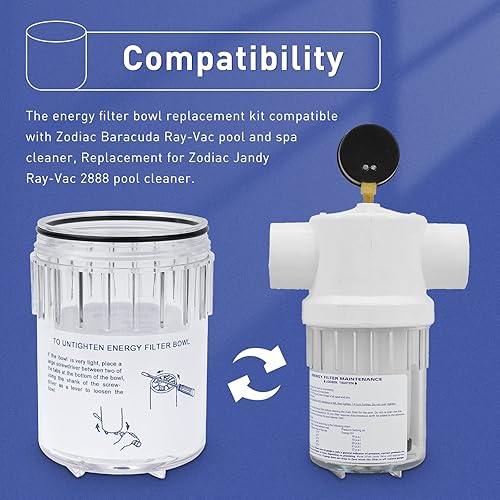 Miniatura 4 de Kit de repuesto de tazón de filtro de energía R0373500 con junta tórica compatible con Zodiac Baracuda Ray-Vac limpiador de piscina y spa, repuesto