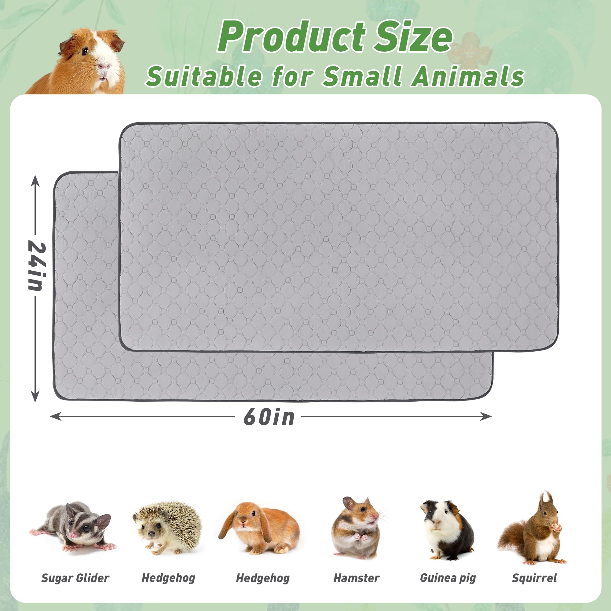 Meerschweinchen-Käfigeinlagen, 61 x 152 cm, waschbar, rutschfest, wiederverwendbar, super saugfähig, Meerschweinchen-Trainingsmatte, Bettwäsche, Fleece für kleine Tiere, Hamster, Kaninchen,
