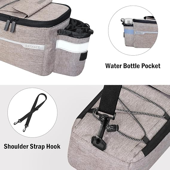 RAYMACE Bike Rear Rack Bag, Bike Trunk Cooler Bag, Bicycle Pannier for Warm or Cold Items (Beige)