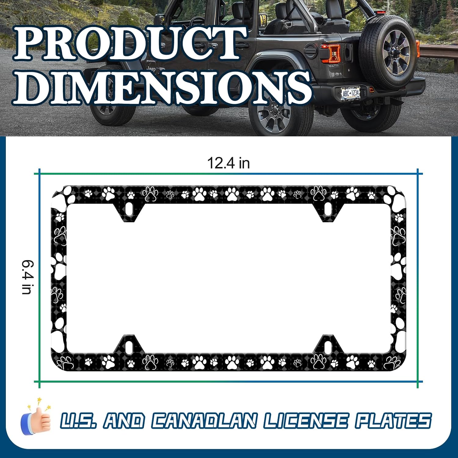 Dog Paw Print License Plate Frames- 2 Pack Cute Pet Footprint Aluminum Metal License Plate Holder Covers, Rust-Proof Waterproof Car Decorative Tag Frames for Standard US 12x6 Inch image 2