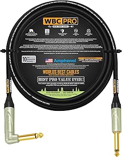 10 Foot - WBC-PRO-Guitar – 20 AWG - Low-Cap (18pF/ft) – Pro-Grade – Graphite-Based - Dual-Shielded Guitar, Bass, Instrument Cable with Amphenol QM2R-AU & QM2P-AU ¼ Inch (6.35mm) Gold TS Connectors