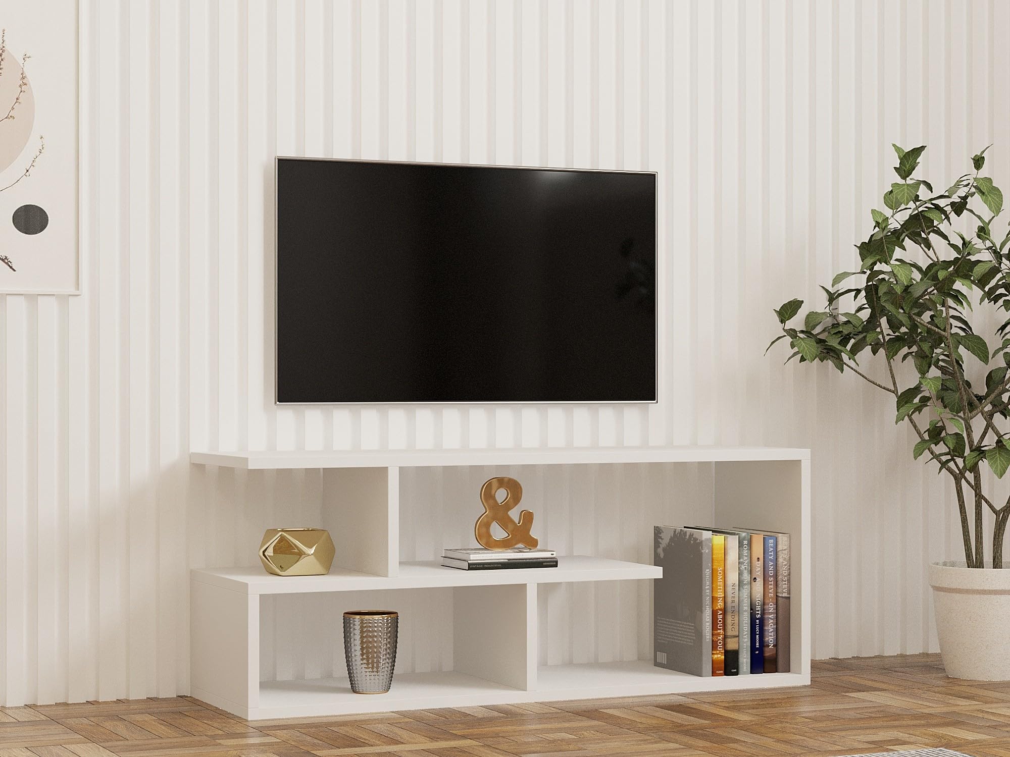 Support TV Hanah Home en mélamine blanc pour salon moderne